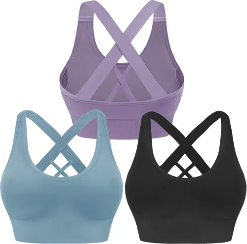 Vista 11 de High Support Sports Bras for Women, Padded Criss Cross Seamless 3-5Pack