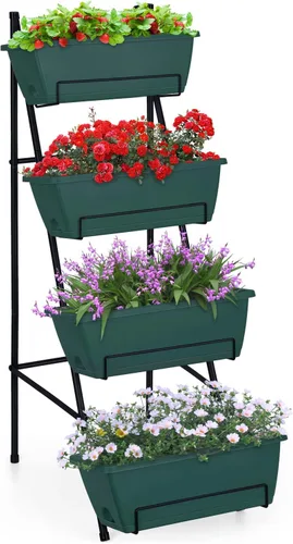 Vista 10 de OYEAL Cama de Jardín Elevada de 4 Niveles Jardineras Verticales para Interior y Exterior Caja de Jardinera Elevada con Patas Jardinera de Hierbas