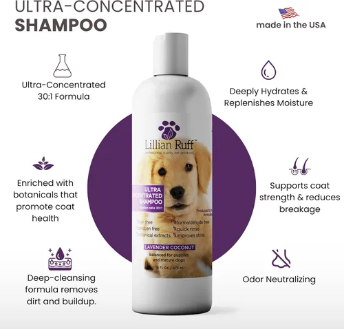 Vista 2 de Lillian Ruff PRO Formula Champú Ultra Concentrado para Perros – Hace 4 Galones/30 Botellas, Dilución 30:1, Champú Profesional para Mascotas