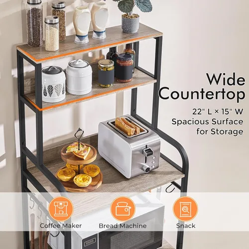 Vista 4 de Yaheetech - Estante de cocina para panaderos de 4 niveles con gabinete de almacenamiento y alacena, soporte para microondas y barra de café