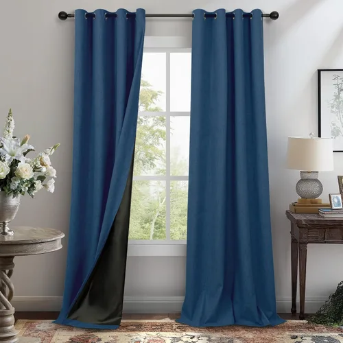 Vista 16 de Cortinas negras de color azul claro de 63 pulgadas de largo para dormitorio, sala de estar, oscurecimiento, 2 paneles con ojales, agujeros costeros