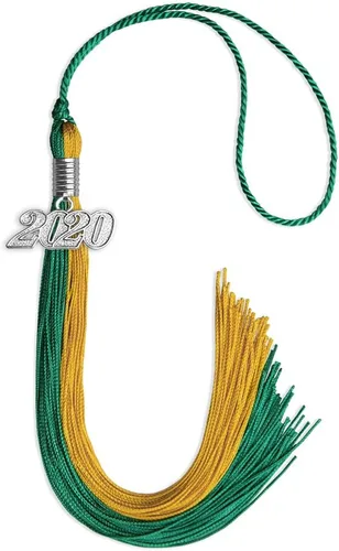 Vista 202 de Endea Graduation Borla de doble color con gota de fecha plateada (negro/oro antiguo, 2025)