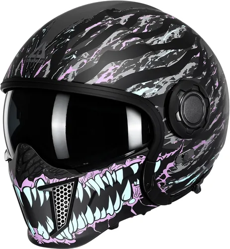 Vista 14 de TRIANGLE Cascos de motocicleta de cara completa, casco de motocross todoterreno para hombres y mujeres, doble visera con protector solar interno