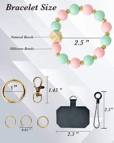 Vista 6 de Llavero de silicona para mujer, pulsera elástica para llaves de automóvil, carteras, tarjetas de crédito y tarjetas de crédito