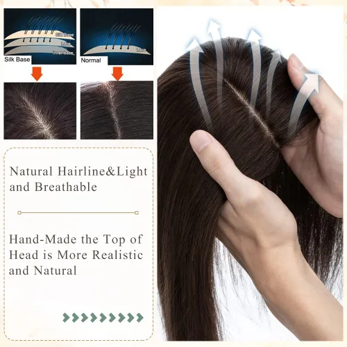 Vista 171 de Rich Choices Pelucas con topper de cabello para mujeres, cabello humano real 100% Remy, sin flequillo, para mujeres con adelgazamiento en la parte