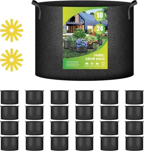 Vista 9 de iPower Paquete de 24 bolsas de cultivo de aireación gruesa de 7 galones, macetas de tela no tejida con asas de correa, contenedor para jardinería