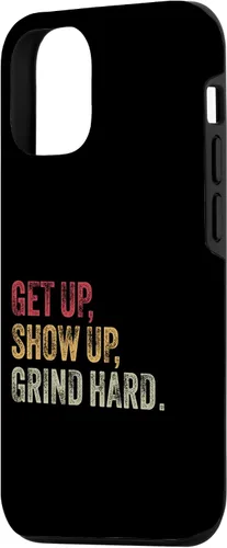 Vista 2 de iPhone 14 Levántate, presente, muele duro. Funda motivacional para hombres y mujeres