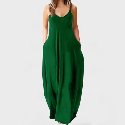 Vista 2 de NaRHbrg 2023 - Vestido largo de verano para mujer vestido suelto para jóvenes bolsillos camisola vestido largo de talla grande