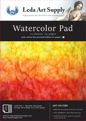 Vista 10 de Leda Art Supply Papel de acuarela prensado en caliente, paquete de 2 (24 hojas) de 300 gm – 140 libras, 25% algodón, fino papel de acuarela de arte