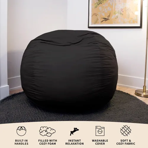 Vista 7 de Big Joe Fuf Silla Puf de Espuma de 5 Pies de Tamaño Extra Grande con Funda Extraíble para Niños, Adolescentes, Adultos, Onyx Lenox, Poliéster Tejido