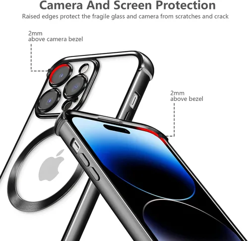 Vista 4 de RALEAVO Funda magnética para iPhone 14 Pro [compatible con Magsafe] [protección contra caídas de grado militar] Funda transparente delgada chapada a