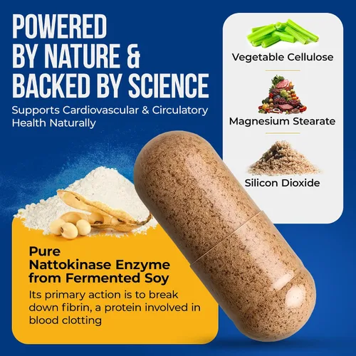 Vista 3 de Nature's Nectar Suplemento orgánico de nattoquinasa de 250 mg - Nattoquinasa de doble fuerza 5000 fu Anticoagulante natural que apoya la salud