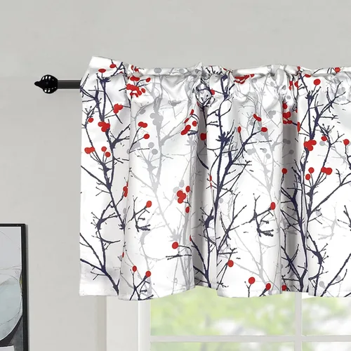 Vista 12 de Cenefas de cortina opacas para ventanas de cocina, ramas de árbol, estampado de pájaros, cenefas cortas para ventana de dormitorio, sala de estar