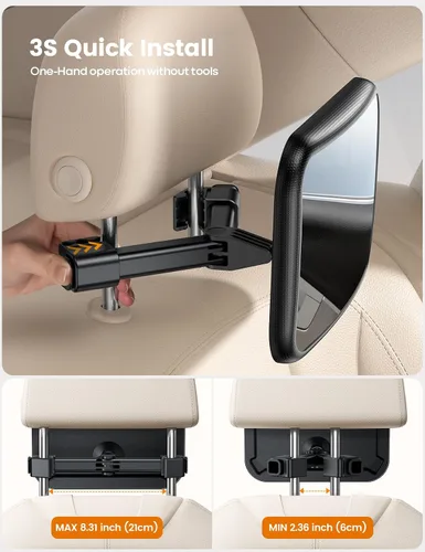 Vista 5 de Lamicall Espejo de coche para bebé para asiento trasero – [Clip de gancho triangular más seguro 2025] Espejo para asiento de coche acrílico