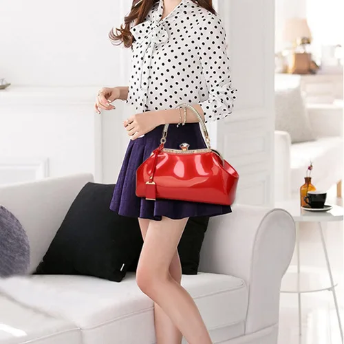 Vista 2 de YOUNXSL Bolso de mano de charol brillante para mujer, bolso de mano con asa superior, bolso de hombro de noche, bolso de boda, bolso retro