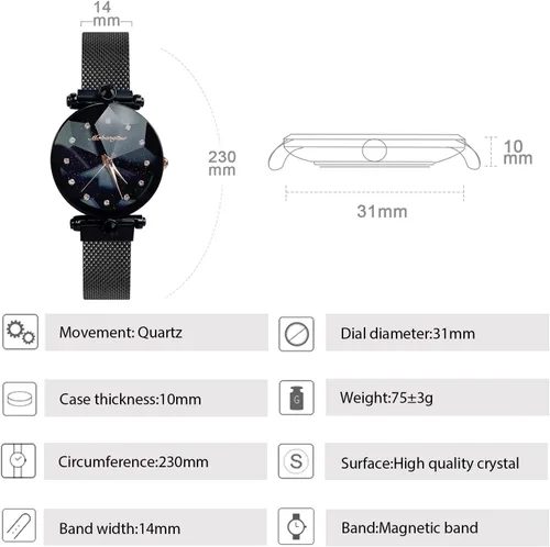 Vista 5 de RORIOS Relojes de pulsera de diamantes simulados de cuarzo analógico con esfera de cielo estrellado