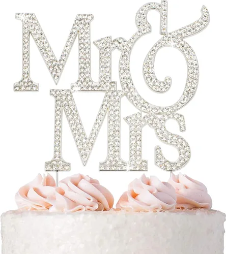 Vista 12 de 15 decoraciones para tartas – diamantes de imitación plateados – 15 cumpleaños o aniversario Premium Silver Metal - Sparkly Rhinestone Cake