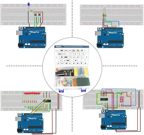 Vista 4 de Kit de Componentes Electrónicos de Diversión con E-Book, Kit de Inicio Electrónico Actualizado con Tablero de Montaje de Cables Puente, Kit