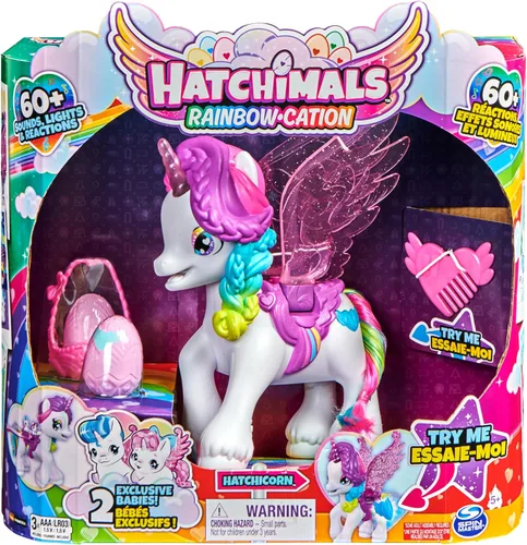 Vista 2 de Hatchimals CollEGGtibles, juguete de unicornio Hatchicorn con alas aleteadas, más de 60 luces y sonidos, 2 bebés exclusivos, juguetes para niños