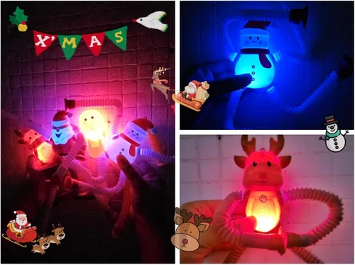 Vista 6 de Tubos Pop de Navidad con LED que se Iluminan 4 Piezas Juguetes Sensoriales Fidget, Juguetes de Santa con Ventosa Telescópica Autismo Regalos