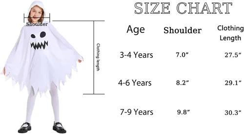 Vista 6 de IBQ Disfraz de fantasma para niños, disfraz de Halloween que brilla en la oscuridad, disfraz de fantasma blanco para cosplay, capa espeluznante