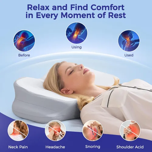 Vista 2 de Almohada cervical cervical para dormir, almohada ergonómica para dormir de lado, almohadas de espuma viscoelástica para aliviar el dolor de cuello