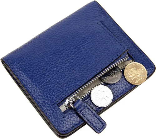 Vista 6 de BIG SALE-AINIMOER billetera de bolsillo pequeña con cremallera, plegable, compacta de cuero con bloqueo por identificación por radiofrecuencia