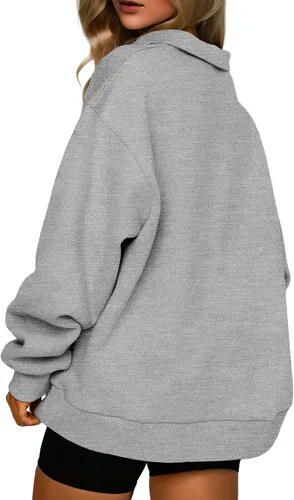 Vista 3 de Lepunuo Sudadera de gran tamaño con media cremallera para mujer, suéter de manga larga con capucha y cremallera de un cuarto, suéter