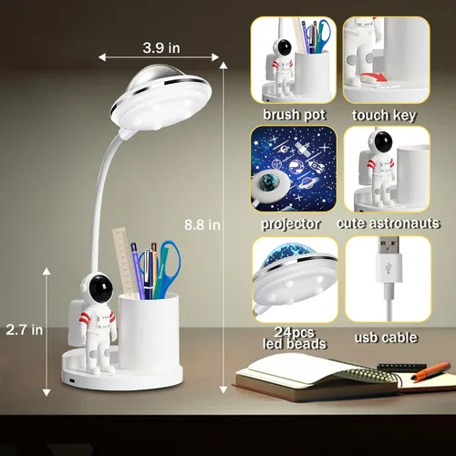Vista 7 de Lámpara de escritorio de astronauta para niños, proyector espacial de estrellas, lámparas de cohete espacial Astronaut Lights with Pen