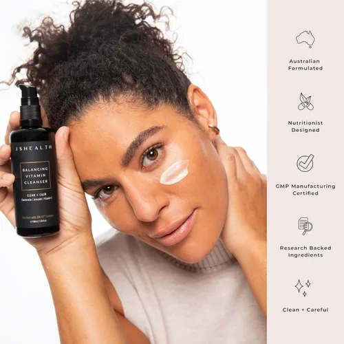 Vista 4 de JSHealth Limpiador facial - Limpiador facial suave y lavado facial para mujeres y hombres con vitaminas C y E, aceite de aguacate y manzanilla