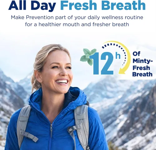 Vista 4 de Prevention Daily Care Enjuague bucal sin alcohol, peróxido de hidrógeno blanqueamiento dental con doble menta calmante para tratamiento del mal