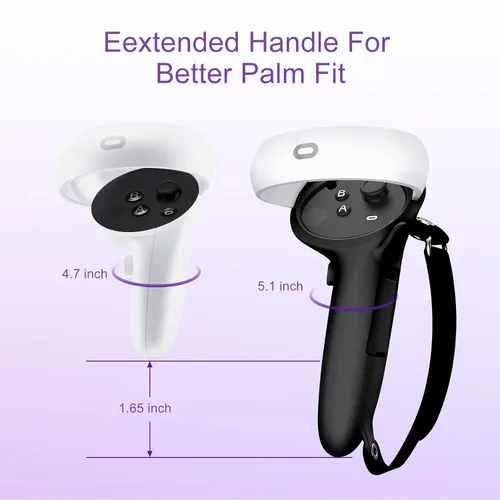 Vista 3 de VirtualBuff Agarres de control para Meta Oculus Quest 2 - Mango extendido y fácil reemplazo de batería, accesorios de realidad virtual con cubierta