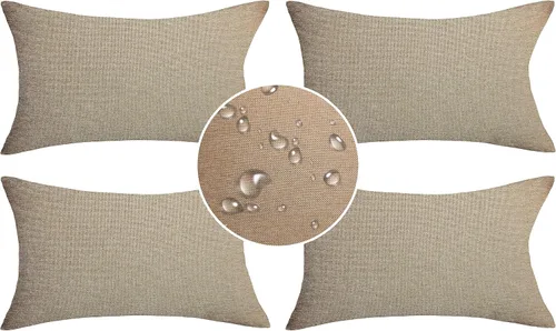 Vista 24 de Demetex Fundas de almohada de exterior impermeables de 16 x 16 pulgadas, fundas de almohada decorativas de lino para sala de estar, balcón y jardín