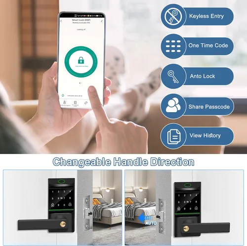 Vista 3 de Cerradura de puerta automática de entrada sin llave, cerradura inteligente con perilla de puerta, huella digital biométrica, código de acceso