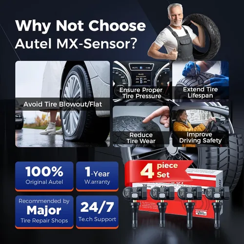 Vista 9 de Autel TPMS - Juego de 4 sensores MX-Sensor 2 en 1, 315 MHz+433 MHz, vástago de goma universal programado por TS408 TS508 WF TS601 TS608 MK808TS