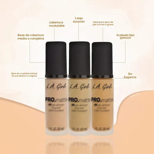 Vista 3 de L.A. Girl PRO.Matte Foundation, Sand GLM678 (Paquete de 2)