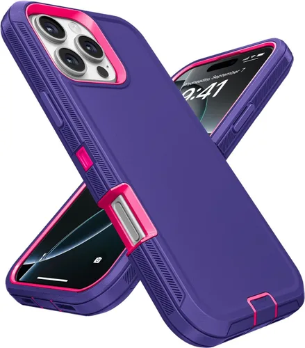 Vista 14 de Jelanry - Funda para iPhone 15 5G, protección resistente, resistente, color negro Dropproof & Dual-Layer Protective Back Cover with Port Anti