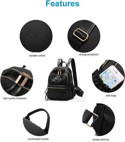 Vista 6 de Wraifa Mochila pequeña Oxford impermeable para mujer, mochila escolar para niñas, 111 Small Size Black, S