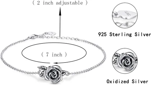 Vista 7 de Joyería de Urna de Cremación de Rosa para Cenizas - Anillo Pulsera Collar Recuerdo Conmemorativo de Plata de Ley 925 Regalo para Mujeres, Regalo