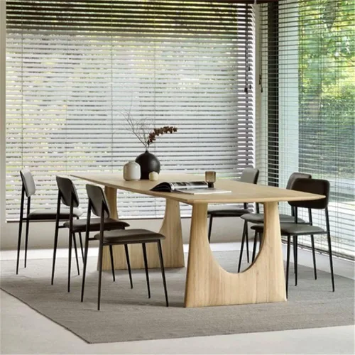 Vista 5 de Mesa de comedor de madera maciza rectangular moderna en la naturaleza con mesa de pedestal doble solo para comedor, cocina, mesa de ocio, 47.5