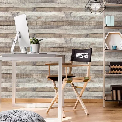 Vista 2 de Yun-aeon Papel de Contacto de Madera Natural Gris Madera Papel Tapiz Despegar y Pegar 17.3" x 80" Autoadhesivo Removible Vintage Imitación Madera