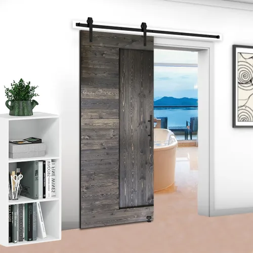 Vista 8 de S&Z TOPHAND® Puerta de granero de 20 pulgadas x 84 pulgadas con kit de herramientas correderas de 4 pies, estilo moderno sin terminar/madera