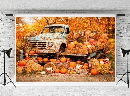 Vista 34 de Kate Fondo de fotografía para el día de Acción de Gracias, otoño, calabaza, decoración del hogar, fondo para niños, fiesta, estudio (7 x 5 pies)