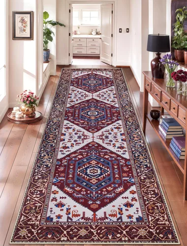 Vista 35 de SERISSA - Tapetes florales vintage, antideslizante, lavable, pequeño, ultrasuave, bohemio, de pelo bajo, para entrada, interiores, habitación