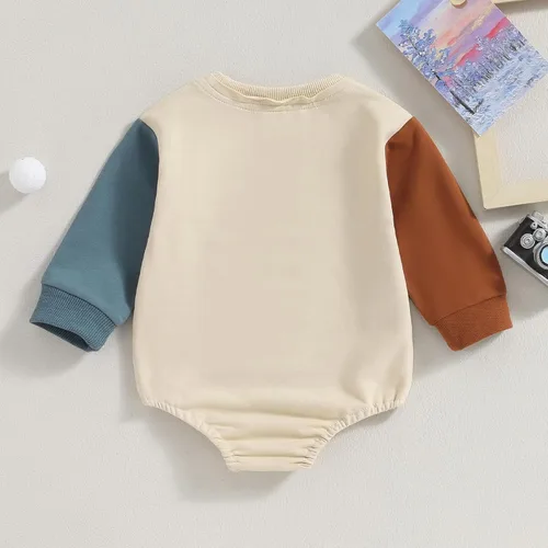 Vista 13 de Mameluco de manga larga con bloques de color para bebé, niño, niña, con bolsillo, cuello redondo, sudadera básica para otoño e invierno