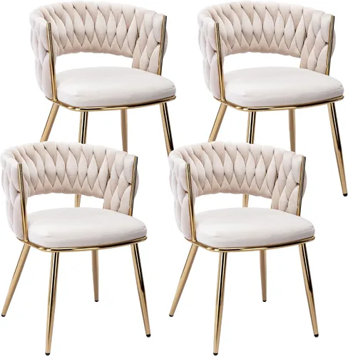 Vista 20 de Juego de 2 sillas de comedor tejidas, modernas sillas de comedor tejidas a mano con patas de metal negro, sillas tapizadas con marco negro