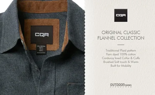 Vista 9 de CQR - Camisa de franela de algodón a cuadros con botones y manga larga para hombre, algodón cepillado suave, camisa de estilo informal