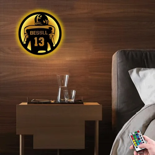 Vista 4 de Letrero de metal personalizado para jugador de hockey con luz LED, nombre personalizado y número, arte de pared de hockey, letrero de neón