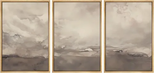 Vista 171 de SIGNWIN Lienzo enmarcado para pared, juego de arte neutro de bosque brumoso, ilustraciones en tono tierra, arte moderno, decorativo, bohemio