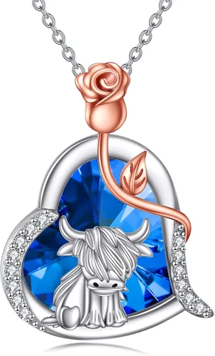Vista 9 de POPLYKE Highland Cow Necklace Sterling Silver Rose Heart Pendant Necklace Cow Gifts for Women